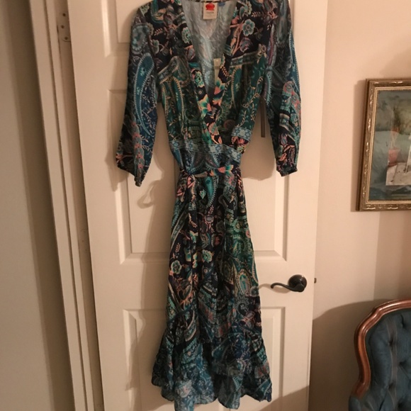 NWT Farm Rio for Anthropologie Blue Print Wrap Maxi Dress  sz XL - Picture 2 of 8
